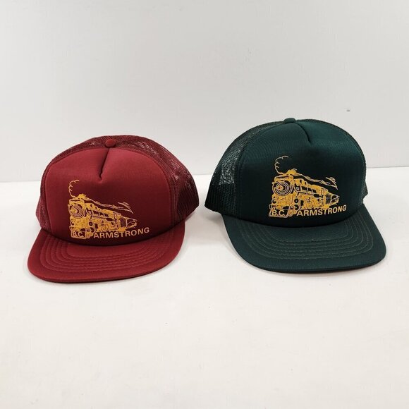 Young An Other - Armstrong BC Trucker Hat Lot of 2 Vtg Train Locomotive Logo